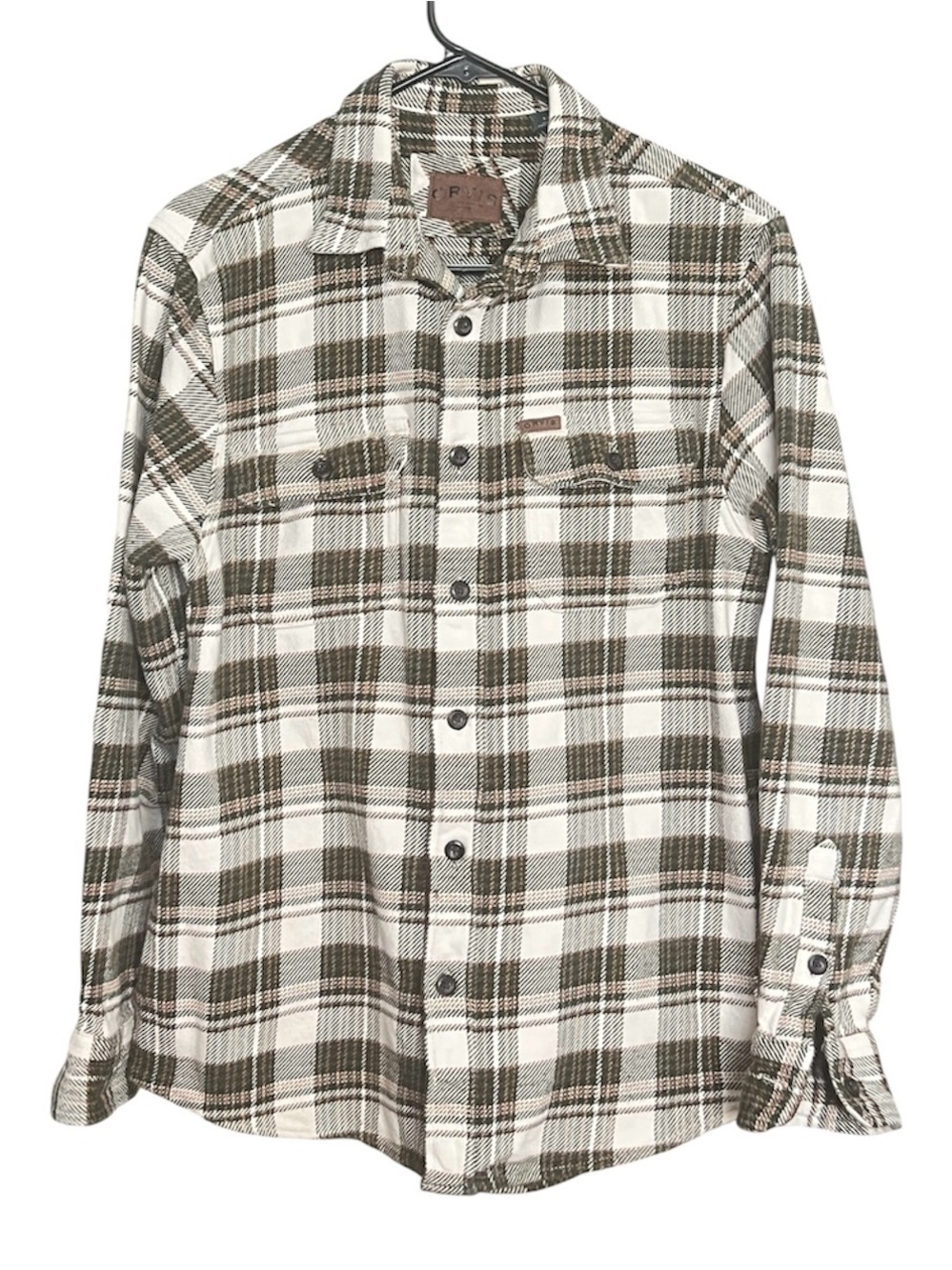 Orvis Heavyweight Flannel Plaid Shacket Cabincore Workwear Streetwear Cream SZ S